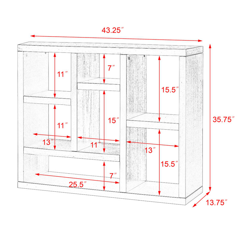 Open Wooden Open Shelf Bookcase, Freestanding Display Storage Cabinet With 7 Cube Storage Spaces, Floor Standing Bookshelf, Entryway, Living Room Storage Cabinet