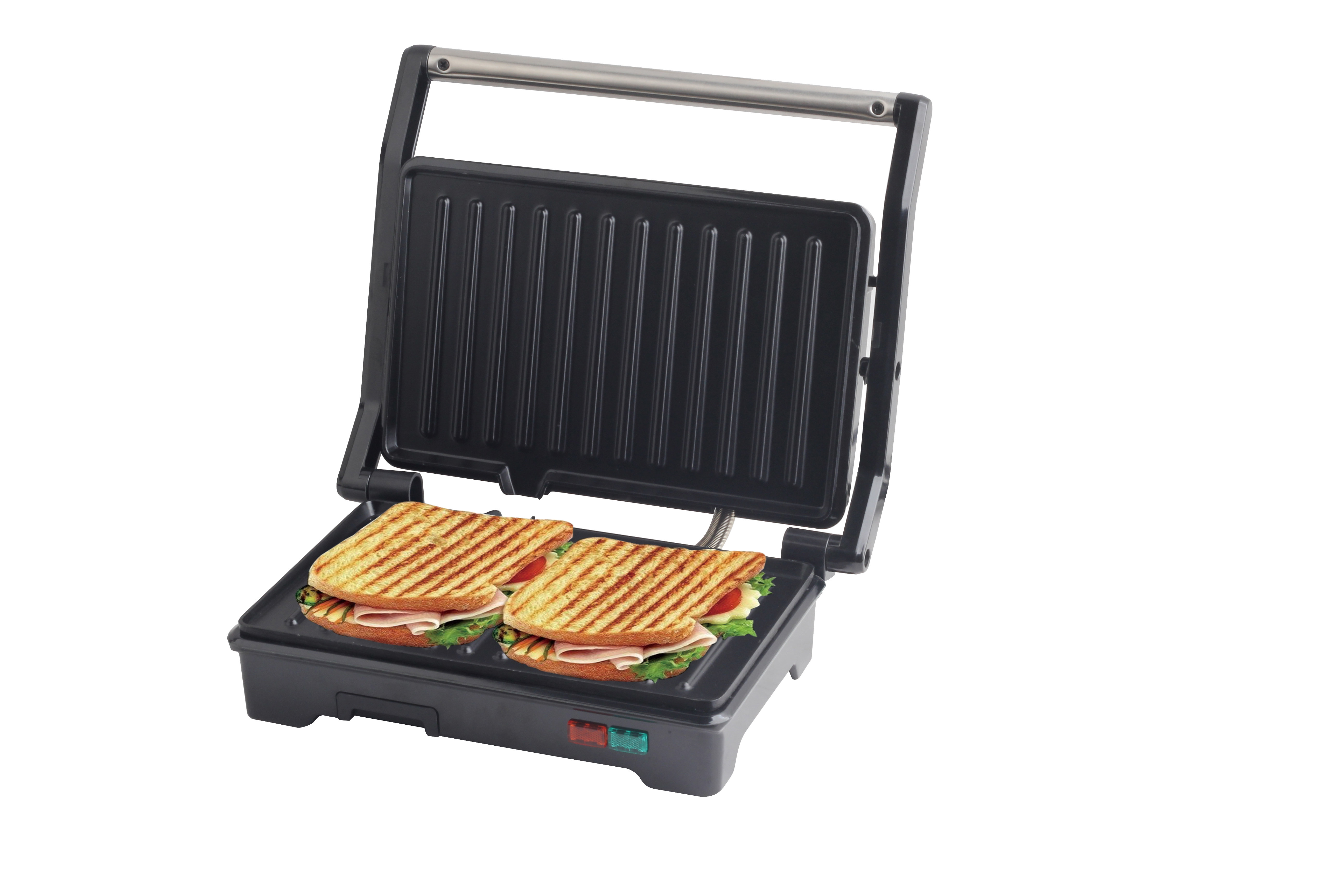 SOKANY Electric Panini Press Sandwich Maker Grill with Nonstick Grids, Medium, Chrome Finish