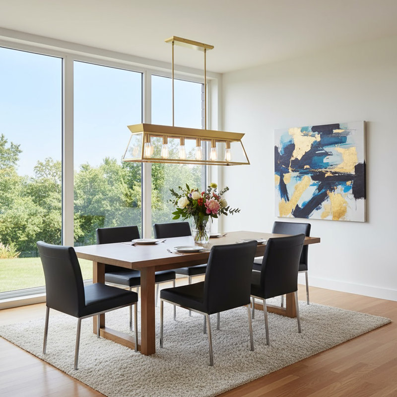Lucian 6 - Light Dimmable Square / Rectangle Chandelier, Brushed Brass