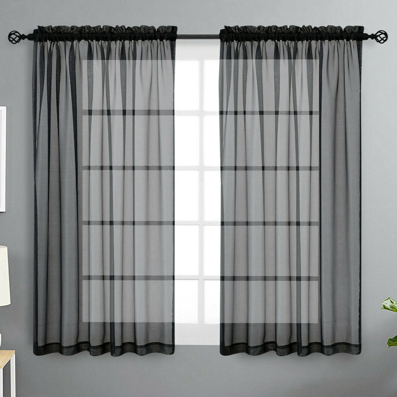 Dima Sheer Curtain Pair, Black, 52"W x 63"L