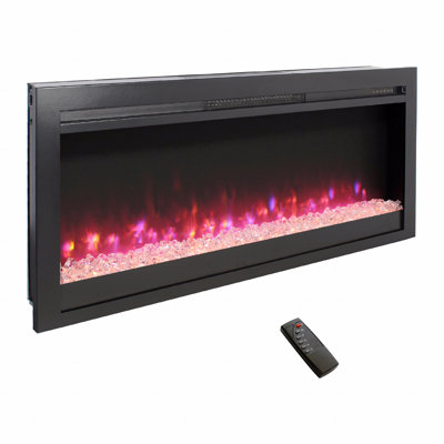 44" Electric Fireplace, In Wall Recessed With Remote And Multi Color Flame And Embers, LED Light Heater