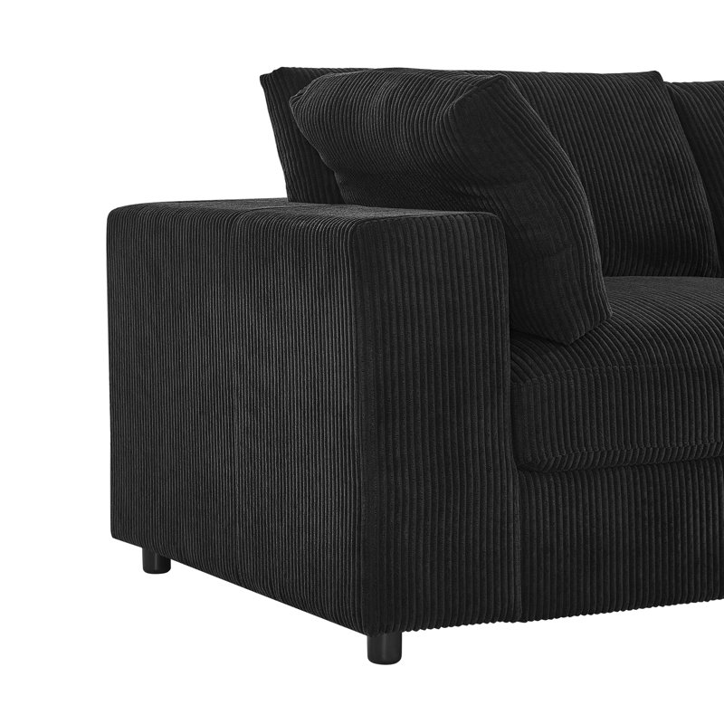 Canapé modulaire réversible en velours côtelé, 132" W, Black Fabric, Black