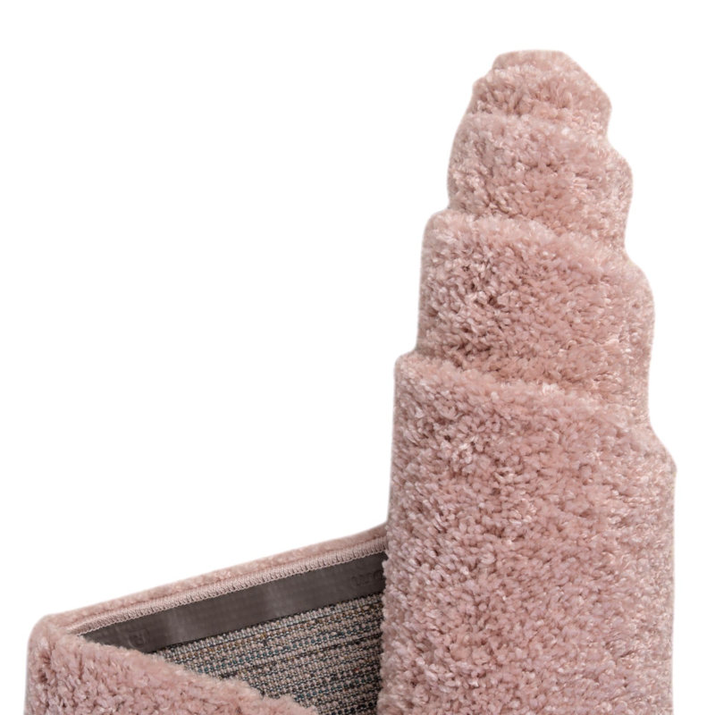 Tapis rose en polypropylène tissé à la machine à poils longs Fragos, Rond 5 pi