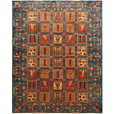 Jevon One-of-a-Kind Rectangle 5'6" X 7' Wool Area Rug in Blue/Ivory/Red