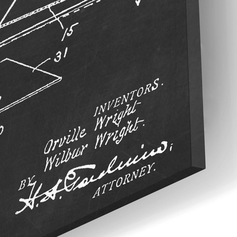 «Wright Bros. Flying Machine Blueprint Vernis,» par Art mural en verre acrylique, H 12 po x l 16 po x P 0,13 po