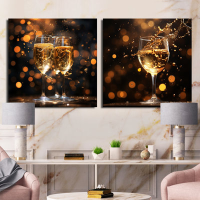 Champagne céleste - ensemble de 2 collages carrés cocktail