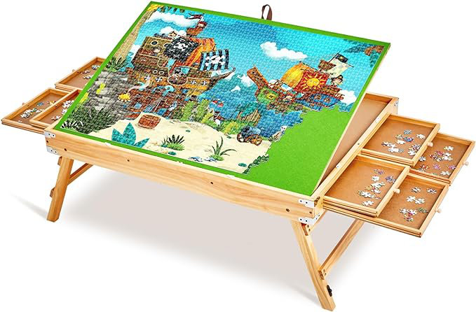 Bits and Pieces - Tilt-Up Wooden Jigsaw Table - Folding Jigsaw Puzzle Table  - Puzzle Accessories - Portable Puzzle Table & Puzzle Storage - 25 x 34