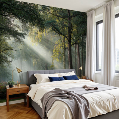 Nature Peel and Stick Wallpaper Sunshine Forest Landscape Tree Nature Scenery Tall Slender Trees Wall Murals 100"H x 144"W Removable PVC Wall Paper Self-Adhesive Wall Decor for Bedroom Living Room Home Office