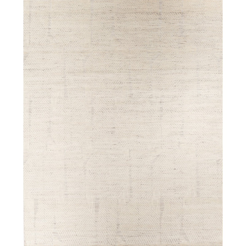Hand-Knotted Wool Cream/Gray Rug, Rectangle 10' x 14'