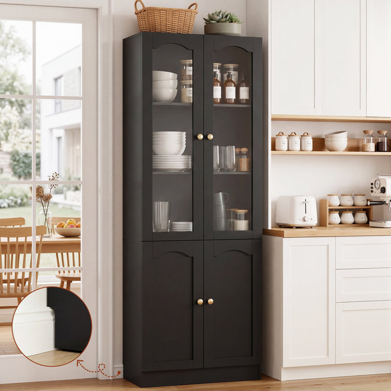 23.6" W Kitchen Pantry Cabinet With Doors And Adjustable Shelves, Black