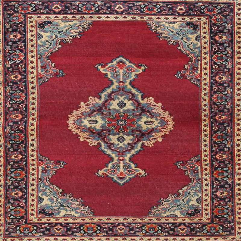 Tapis traditionnel rouge / noir, Rond 5 pi