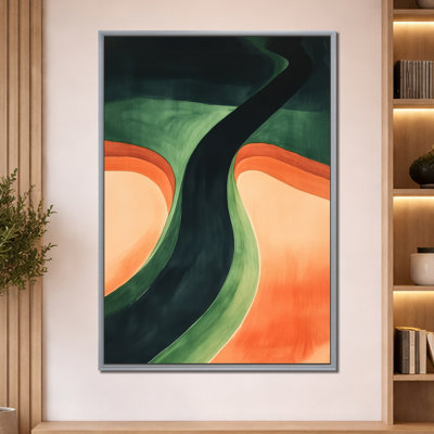 Flowing Color III - Green and Orange Abstract Framed Canvas Print