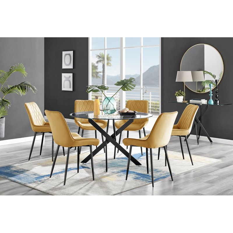 6 - Person Dining Set, Mustard/Black