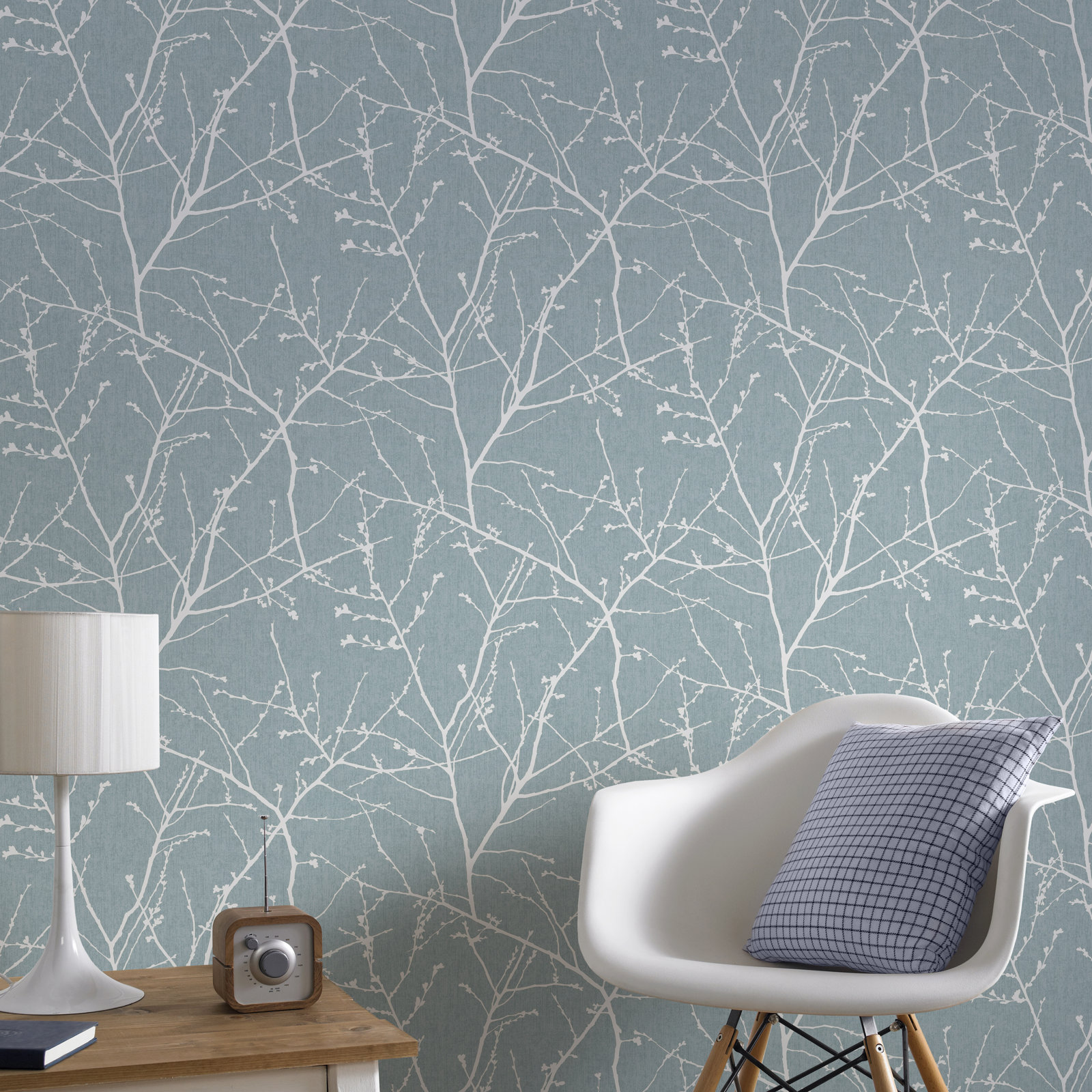 Innocence Modern Floral Wallpaper, Duck Egg