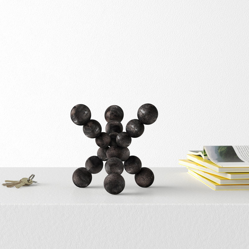 Black Geometric Wood Decorative Sculpture, 6.7"