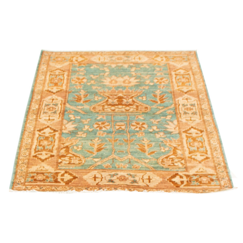 Tapis turquoise Peshawar Oushak 4 pi 4 po x 5 pi 10 po