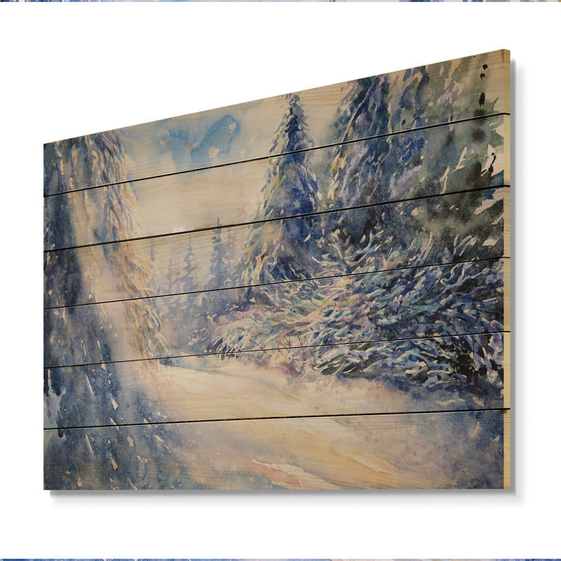 «Magic Winter Landscape Under Snow», peinture sur bois sans cadre, H 16 po x l 32 po x P 1 po