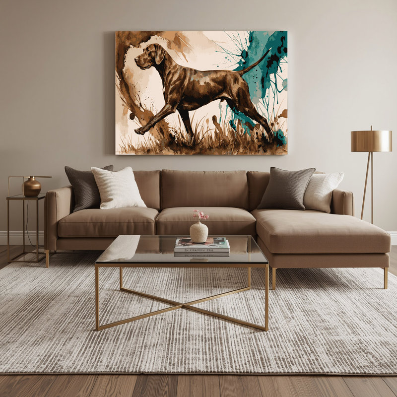 «Dogs Pointer», art mural sur toile beige, H 12 po x l 18 po