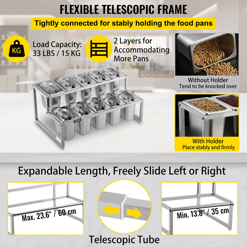 Étagère à épices extensible, réglable de 13,8 à 23,6 po, 2 niveaux en acier inoxydable