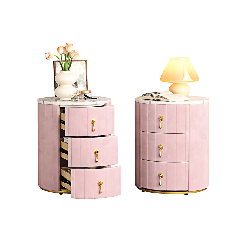 Table de chevet rembourrée avec 2 tiroirs, Rose