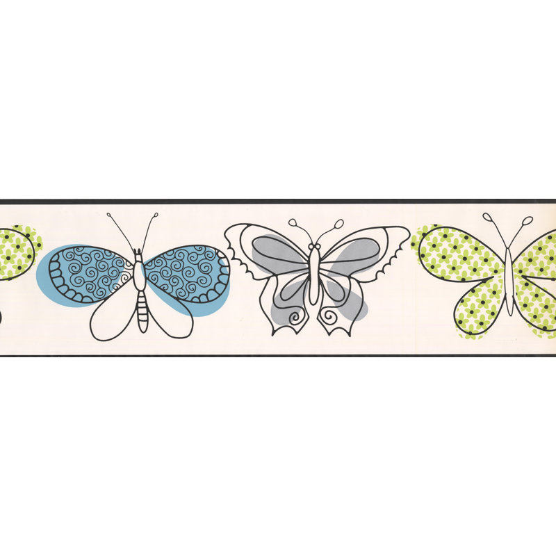 Papillons avec bordure murale, Gris / vert / blanc