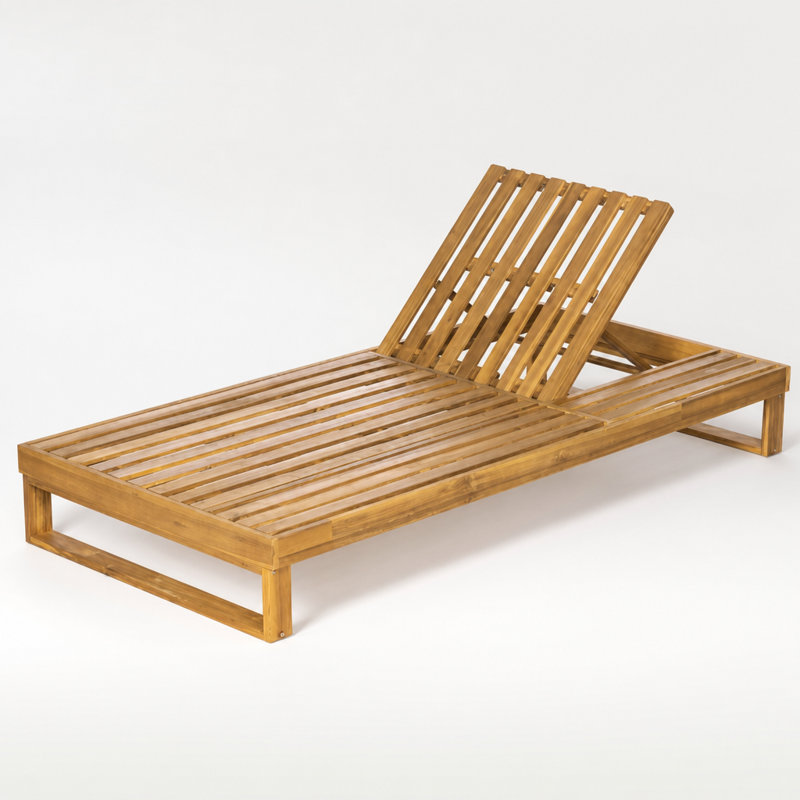 Chaise longue d'extérieur réglable à 4 positions avec fabrication durable résistante aux intempéries, capacité de poids élevée de 600 lb, conception à lattes ergonomique, structure en bois franc massif, surface latérale intégrée