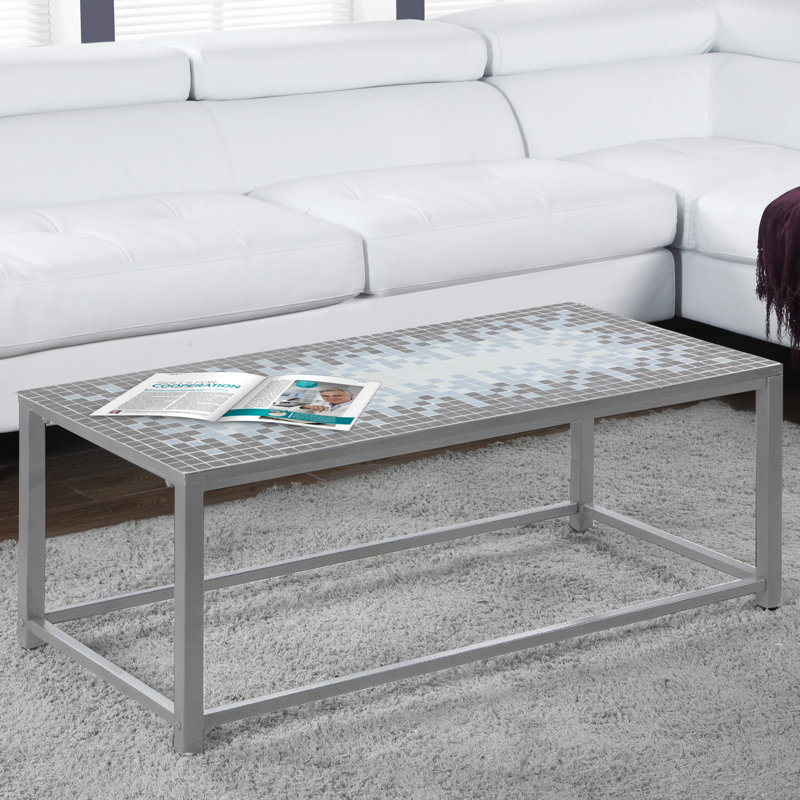 Coffee Table, Accent, Cocktail, Rectangular, Living Room, 42" L, Metal, Tile, Grey / Silver