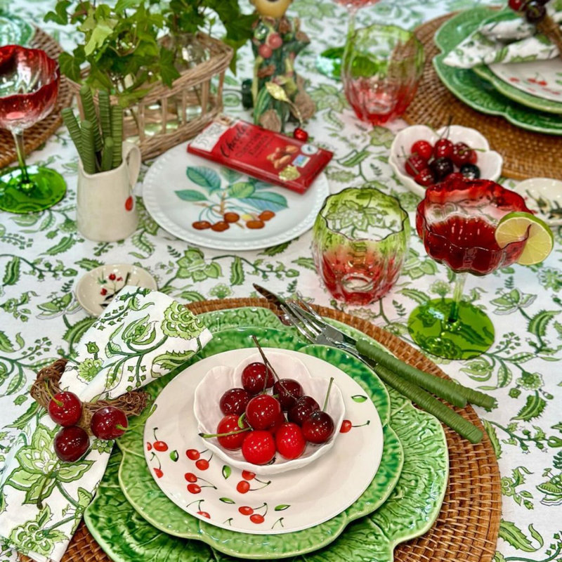 Nappe carrée - Chintz floral vert et blanc, 60 po carré