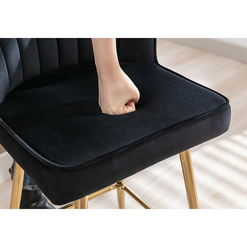 Elijah Upholstered Barstool With Footrest, Black