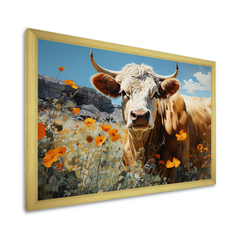 «Cow Meadow Serenity», reproduction sur toile, H 16 po x l 32 po x P 1 po, Encadrement doré