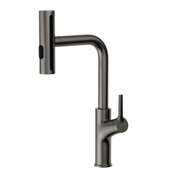 Robinet de cuisine noir en acier inoxydable à 4 modes de jet, fonction rétractable à 360 °, fonctionnalité Splash, cartouche en céramique, guide d'installation, robinet de cuisine à bec verseur de 8,82 pouces de hauteur en acier inoxydable, réglages pour