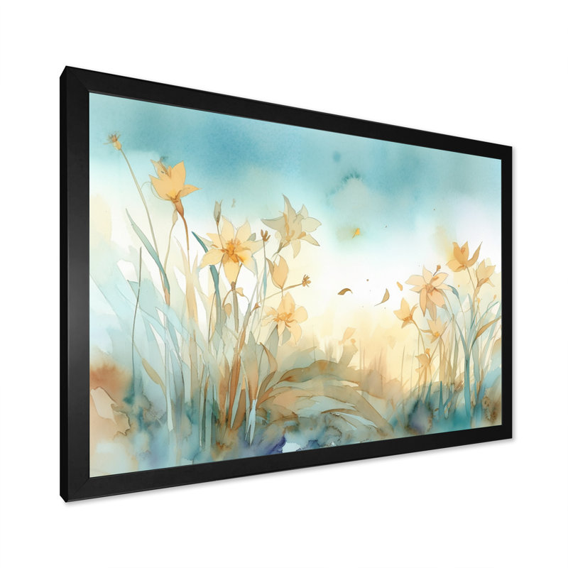 Jahanna Golden Daffodils Elegance III sur toile, Cadre photo noir, H 34 po x l 44 po x P 1,5 po