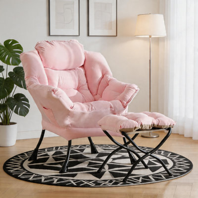 Pink Modern Leisure Reading Chair, Equipped With Footstools, Armrests, And Practical Side Pockets, With A Soft Cushion For Comfortable Relaxation, Suitable For Small Spaces Such As Living Rooms And Bedrooms, Serving As Both A Lazy Sofa And A Leisure Chai