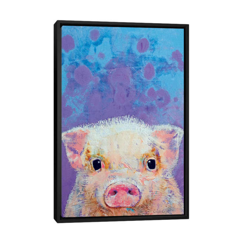 « porcelets », peinture sur toile tendue, H 26 po x l 18 po x P 1,5 po, Toile avec cadre noir, Pas de tapis