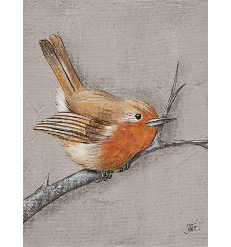 «Red Bird Barrel Studio Reynolds, Jade», art sur toile tendue: Winter Bird II, H 24 po x l 19 po