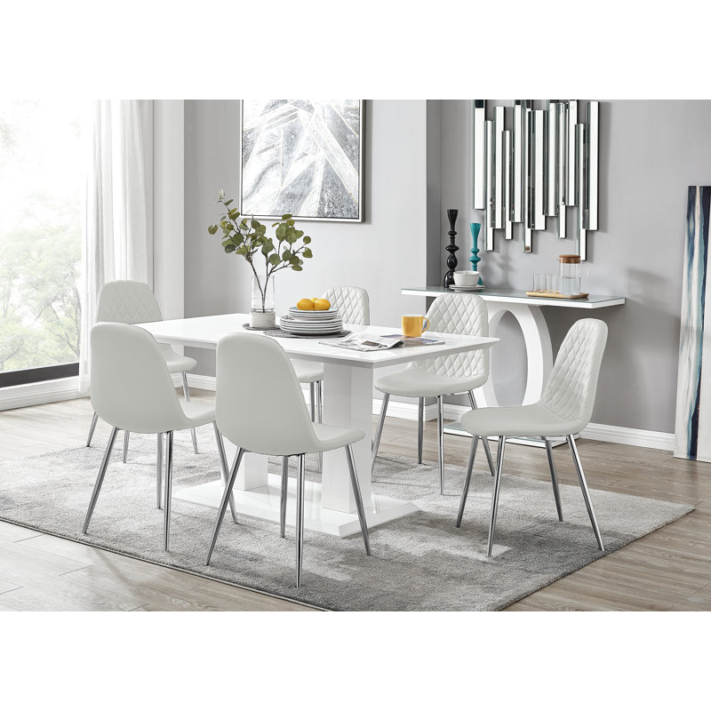 Corova Dining Set with 6 Chairs, White