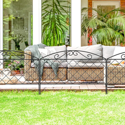Decorative Metal Garden Fence – 44 cm H x 3 m L | No-Dig Rustproof Barrier Panels for Yard, Patio & Flower Bed Border – Black