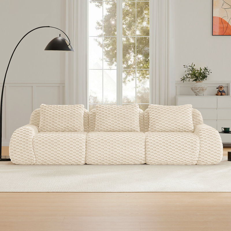 Canapé modulaire 114 po pour salon modulaire de 114 po, tissu de flanelle, canapé 3 places surdimensionné, canapé désossé, siège profond, connexion par boucle, conception antidérapante, sans assemblage, crème