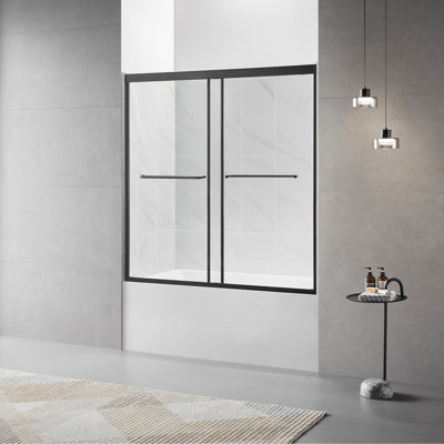 56 to 60 in. W x 60 in. H Sliding Framed Shower Door with 1/4 Inch (6mm) Thick Tampered Glass in Matte Black
