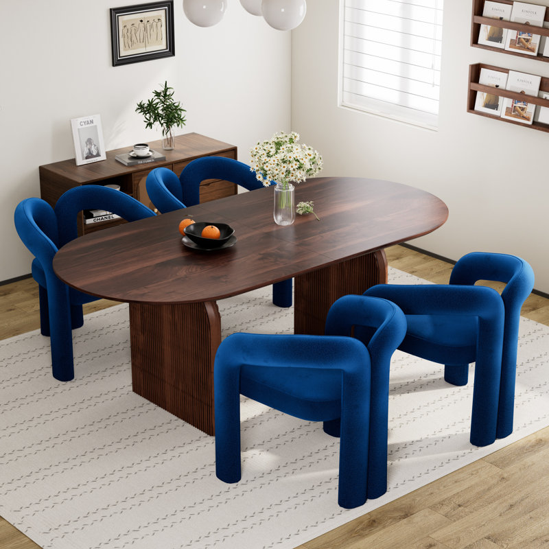 Ensemble de table de salle à manger 70 po avec chaises Velevt, 5 pièces: table, 4 chaises, Noir, Bleu