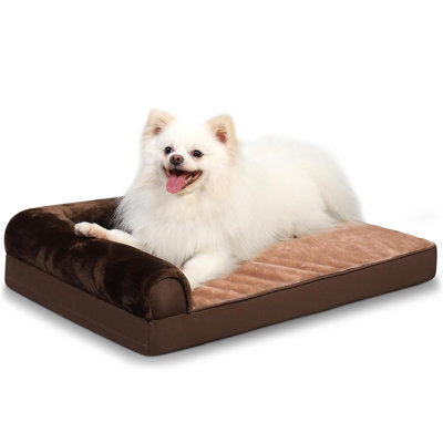 Lit orthopédique pour chien avec lits imperméables pour grand chien et traversin en flanelle avec housse amovible en mousse et caisse antidérapante, 36 x 27 po, brun