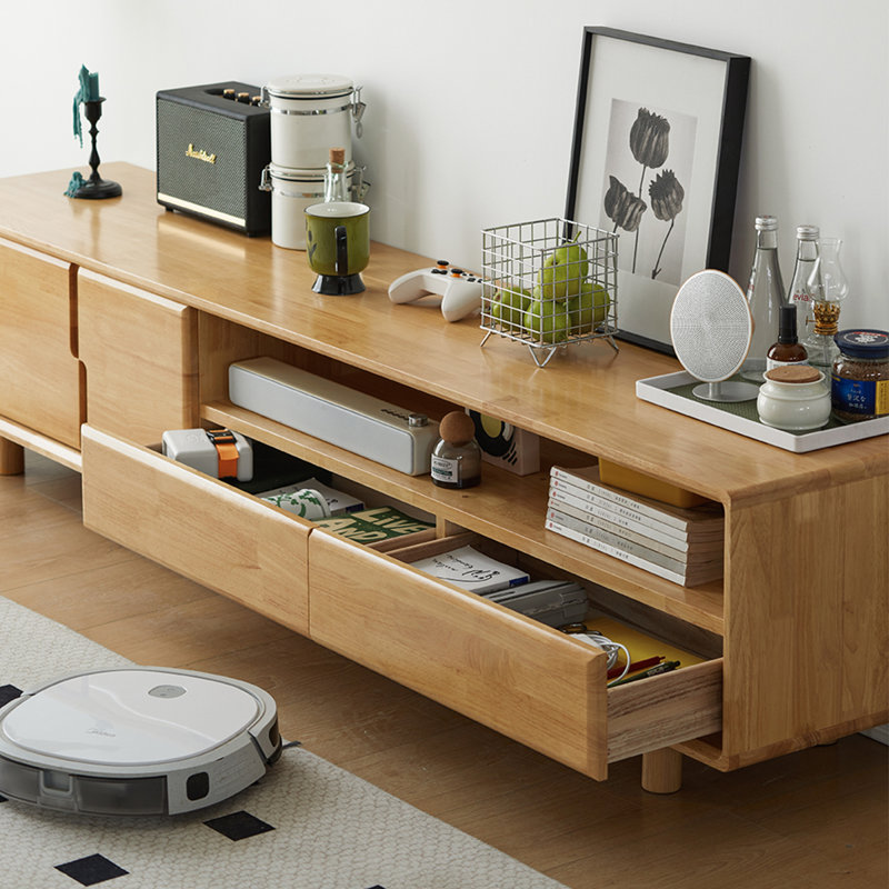 Meuble télé multifonctionnel en bois d'hévéa naturel, 16.9" H x 70.9" L x 15.7" W