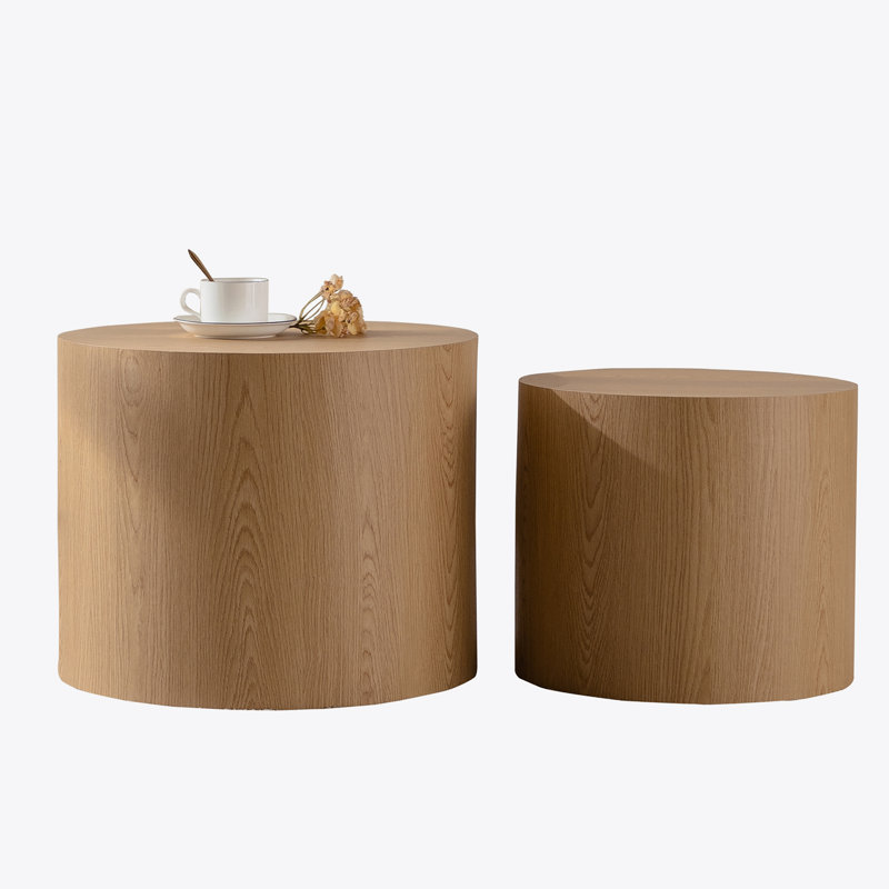 Natural Wood Round Nesting Coffee Table Set for Small Spaces