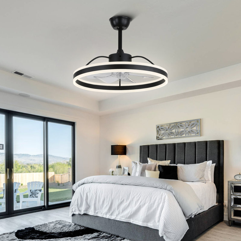 Ventilateur de plafond réversible intelligent 24 po avec éclairage et contrôle APP, Jucel, Noir