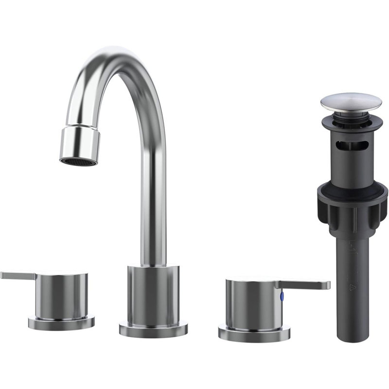 Widespread Bathroom Sink Faucet Chrome 2 Handle 8 Inch Lavatory Faucet 3 Hole 360° Swivel Spout Vanity Sink Basin Faucets With Pop Up Drain Assembly