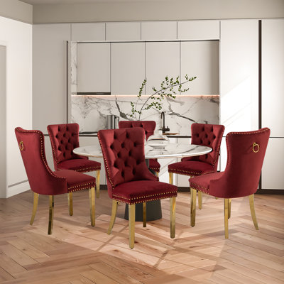Klingbeill Tufted Velvet Upholstered Metal Accent Dining Chair