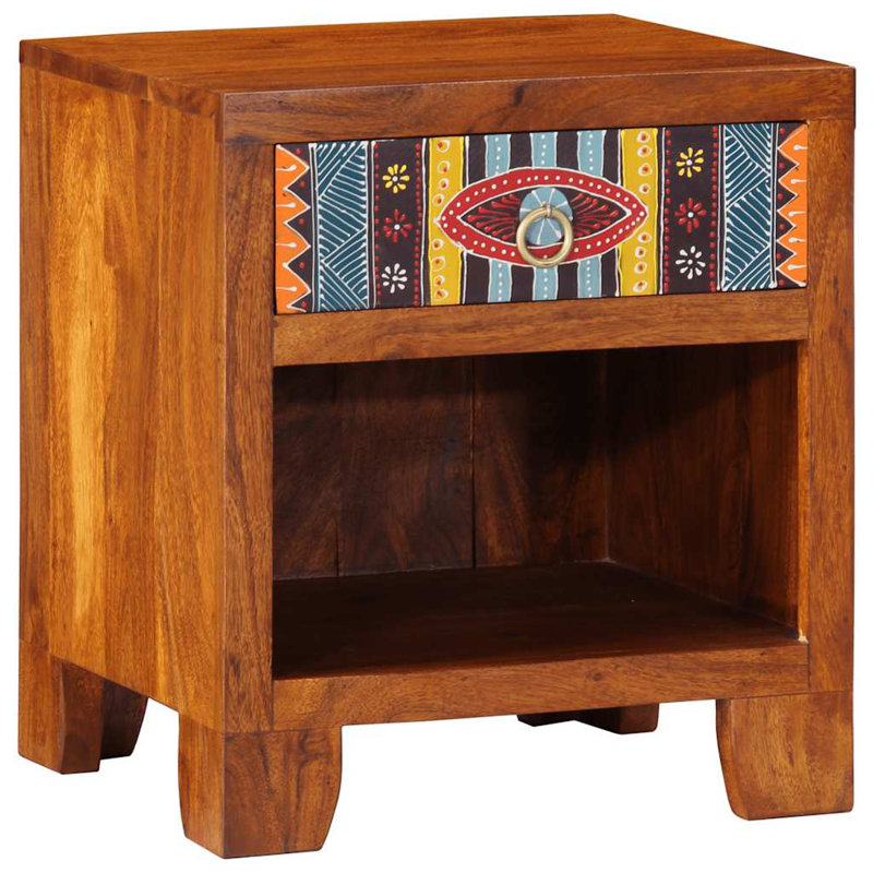 40cm W Solid Wood Bedside Table, 1