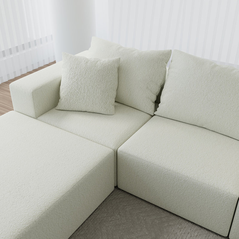 Canapé modulaire beige, 4 sièges dont 2 pour le salon, méridienne surdimensionnée Cloud Couch, nouvelle mousse, - États-Unis, velours standard 100 par velours, animal de compagnie, rétractable, lavable à la machine, couches en mousse teintée, coffre-fort brossé