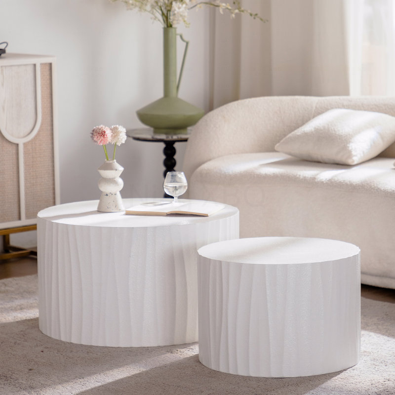 Table basse ronde avec 2 tables gigognes en bois pour salon et table d'appoint