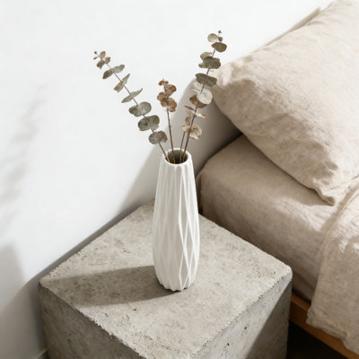 Vase de plancher en céramique blanc moderne pour la décoration de la maison et du bureau, grand vase à fleurs sur pied avec glacis lustré et design en ligne Origami, parfait pour le salon, la chambre à coucher, et plus encore